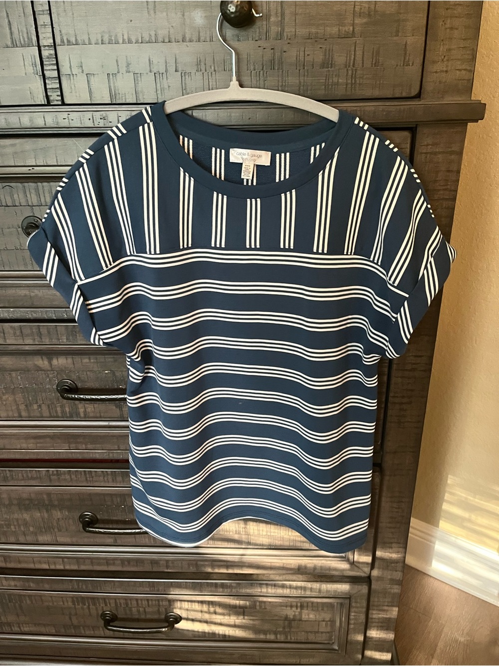 Navy and White Striped Short Sleeve Top